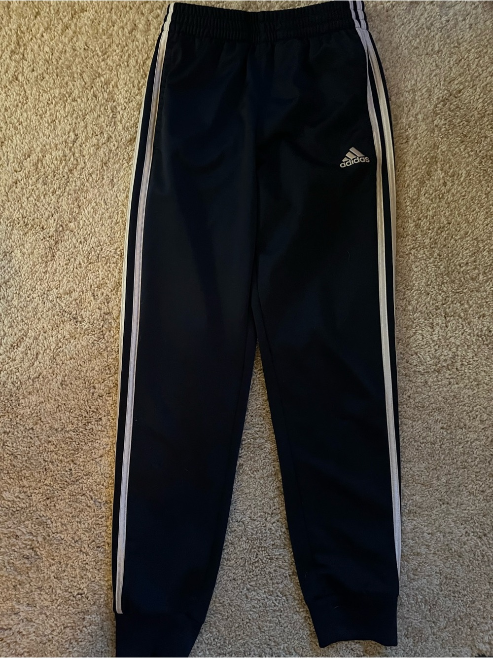 adidas Kids navy Track Pants with White Stripes